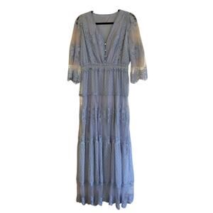 Zapaca Boho Lace Dress Baby Blue Long Size M Bridal Graduation Engagement Party